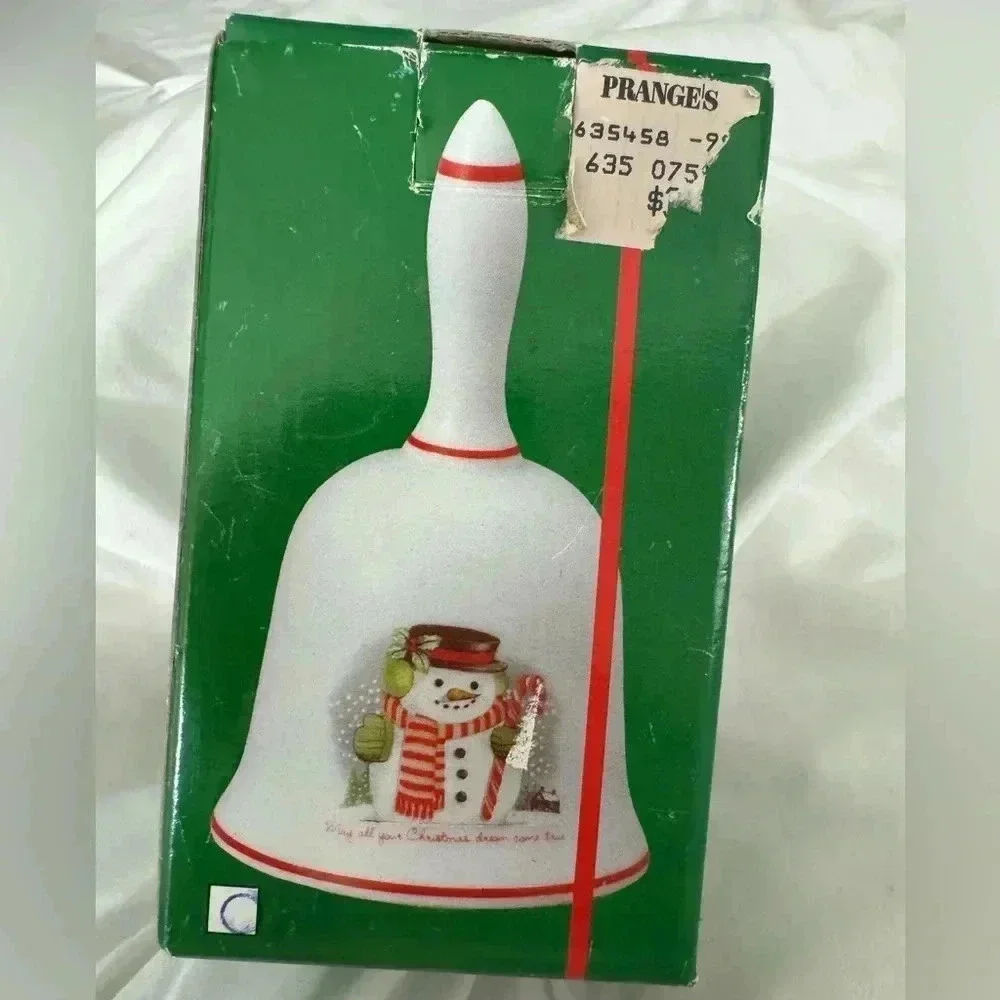 Vintage Snowman Christmas Porcelian Bell NIB  Cottagecore Classic Holiday Decor